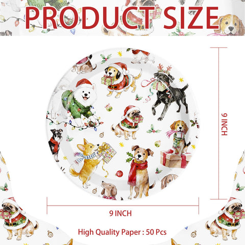 50 Pcs 9 Inch Christmas Dog Party Paper Plates - Grencian
