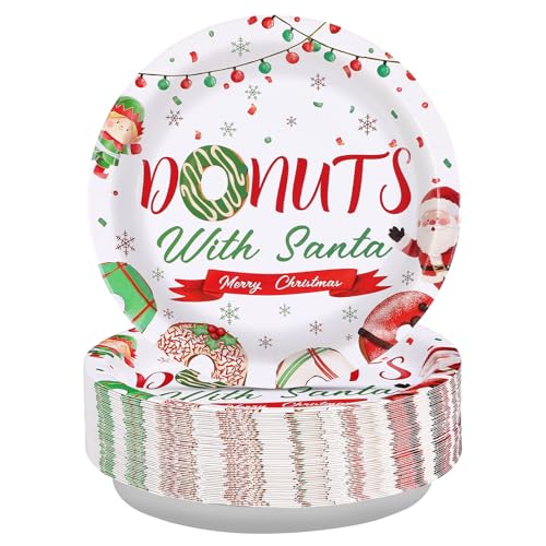 50 Pcs 9 Inch Christmas Donut Party Paper Plates - Grencian