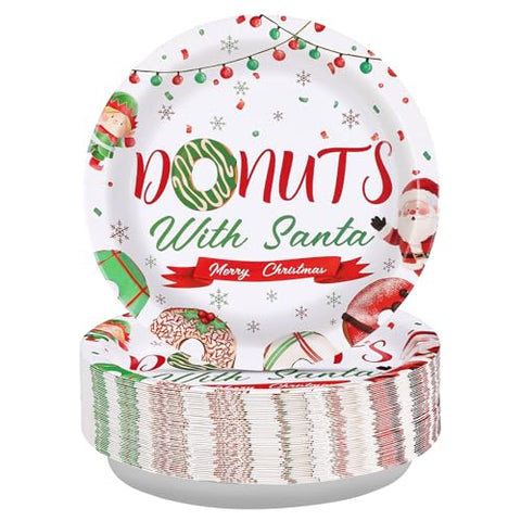 50 Pcs 9 Inch Christmas Donut Party Paper Plates - Grencian
