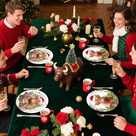 50 Pcs 9 Inch Christmas Highland Cow Party Paper Plates - Grencian