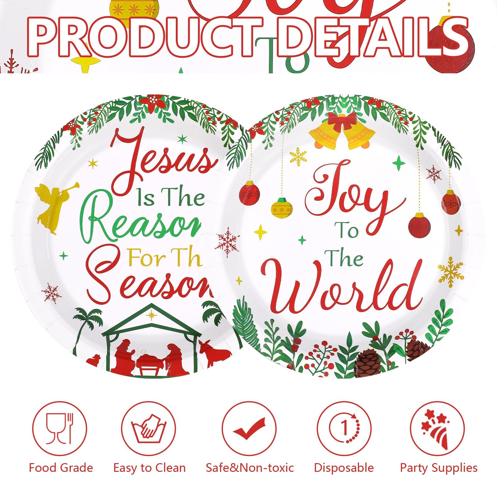 50 Pcs 9 Inch Christmas Nativity Party Paper Plates - Grencian