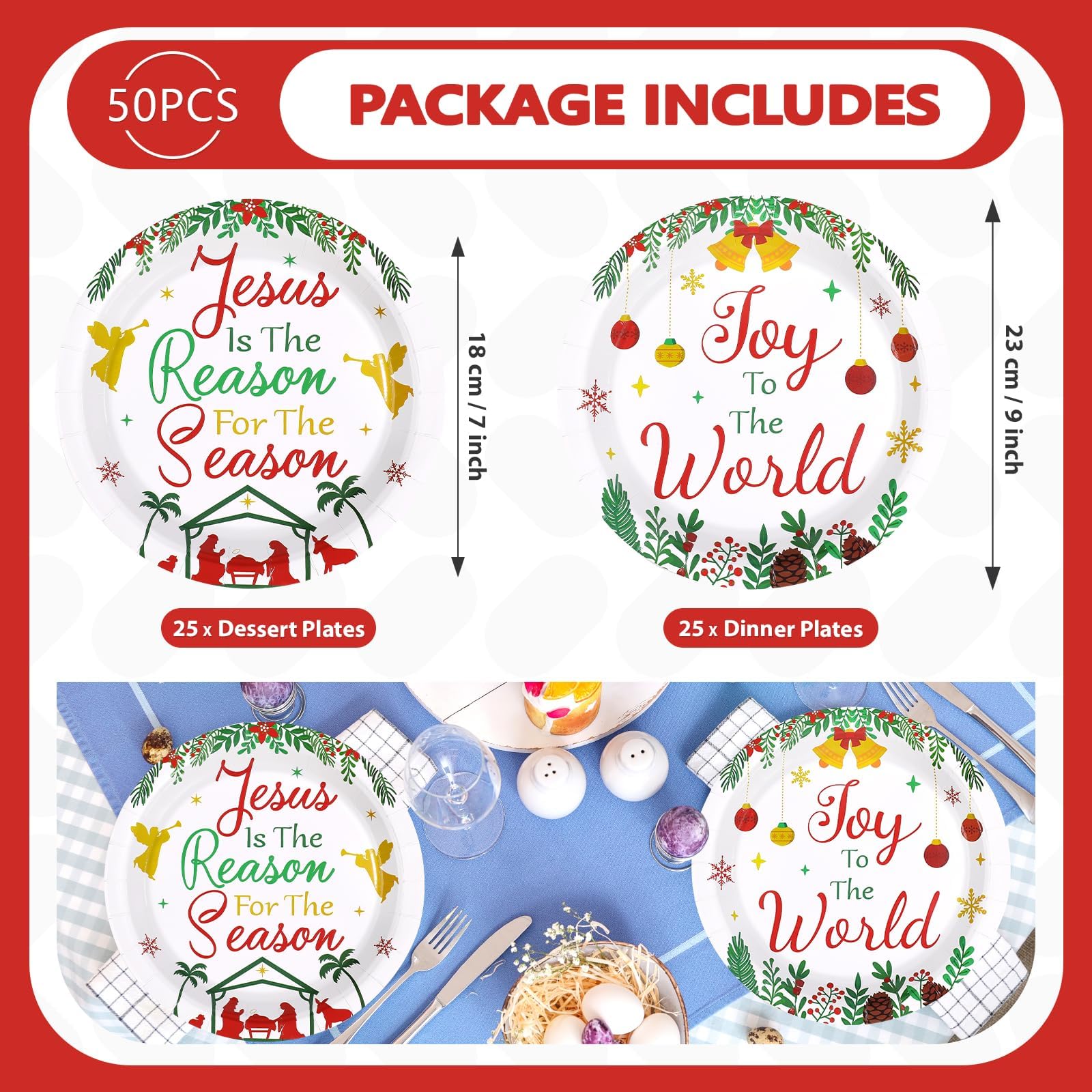 50 Pcs 9 Inch Christmas Nativity Party Paper Plates - Grencian