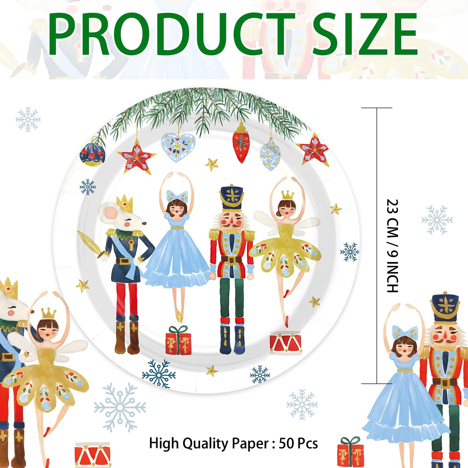 50 Pcs 9 Inch Christmas Nutcracker Party Paper Plates - Grencian