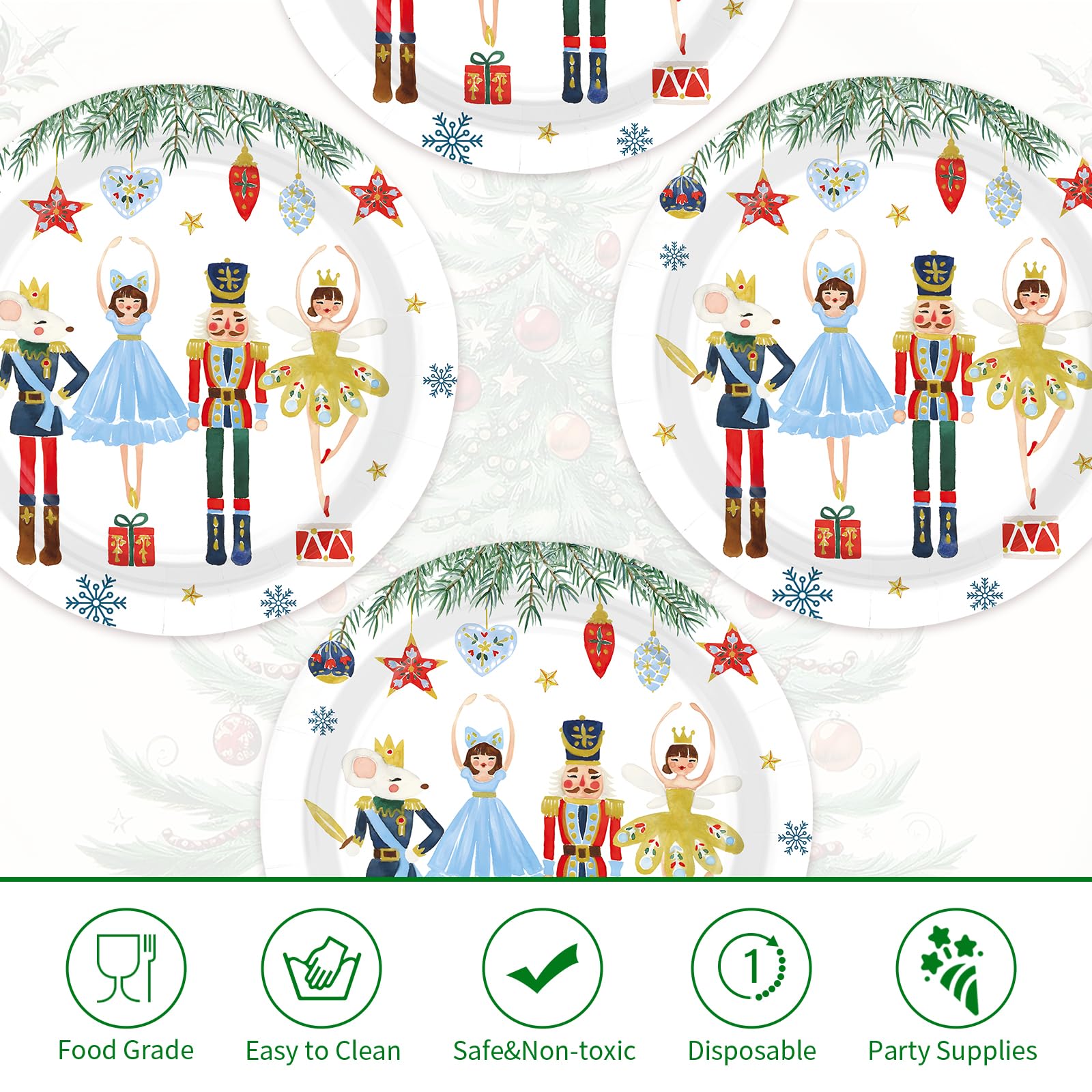 50 Pcs 9 Inch Christmas Nutcracker Party Paper Plates - Grencian