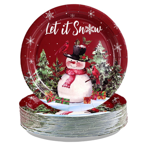 50 Pcs 9 Inch Christmas Snowman Party Paper Plates - Grencian