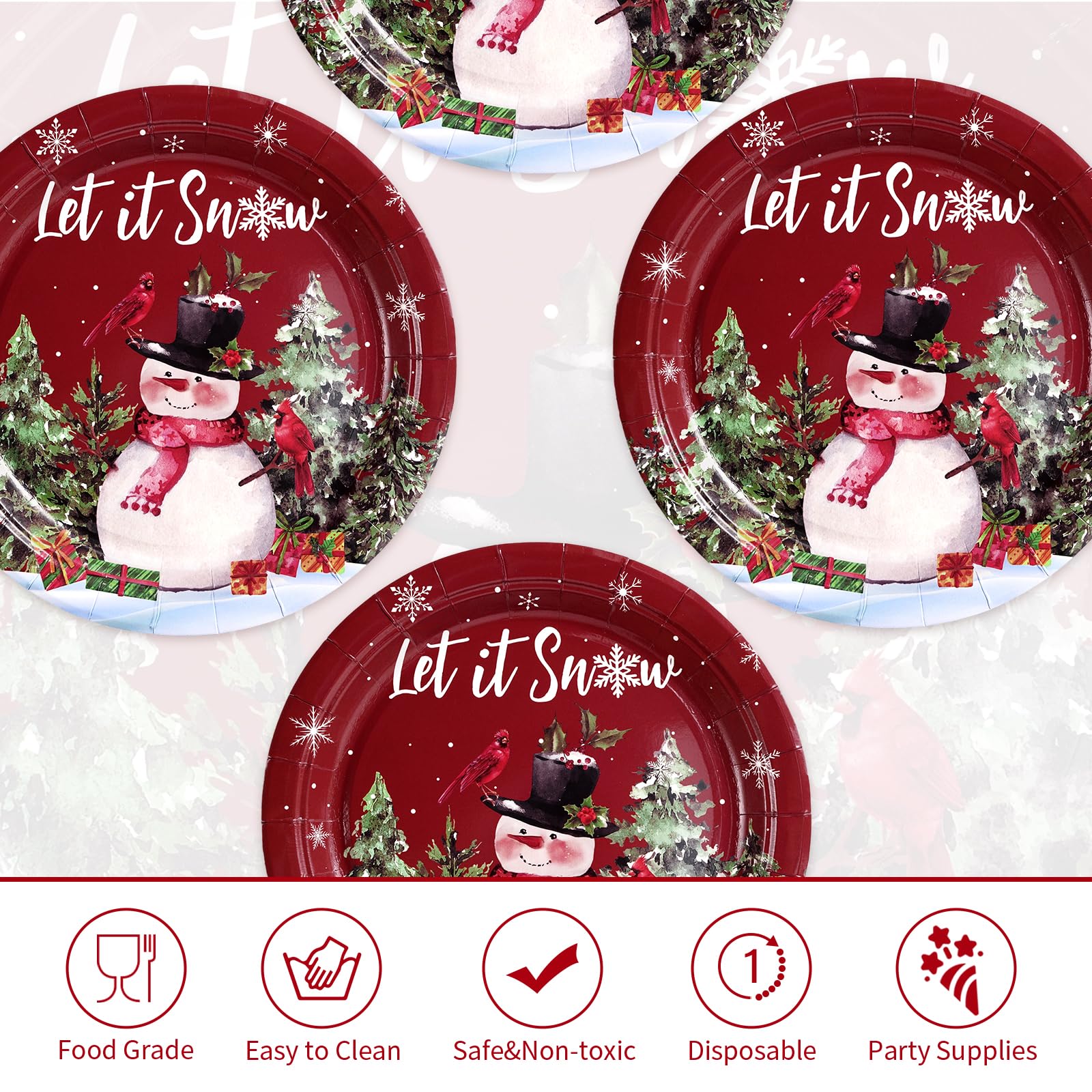 50 Pcs 9 Inch Christmas Snowman Party Paper Plates - Grencian