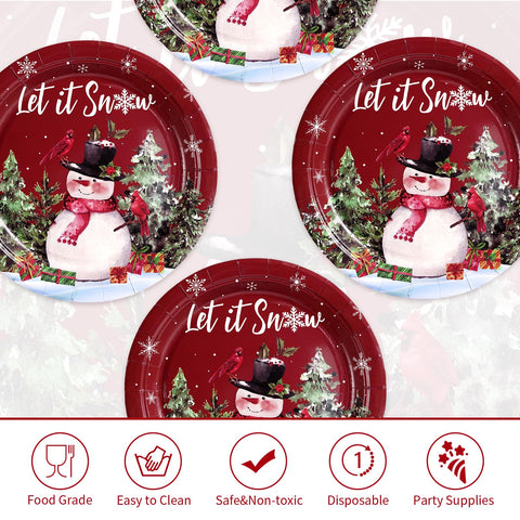 50 Pcs 9 Inch Christmas Snowman Party Paper Plates - Grencian