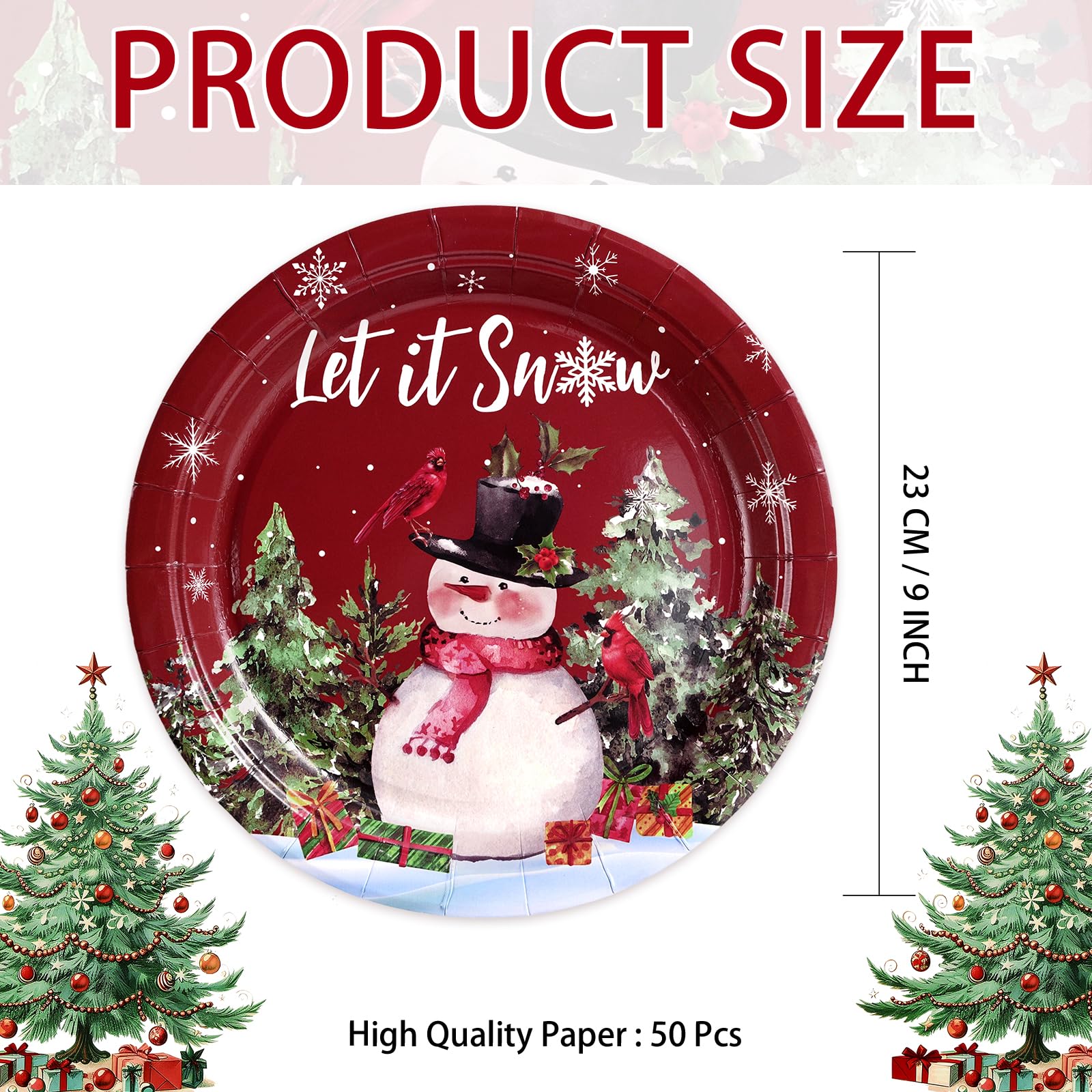 50 Pcs 9 Inch Christmas Snowman Party Paper Plates - Grencian