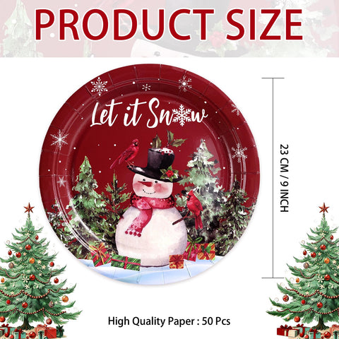 50 Pcs 9 Inch Christmas Snowman Party Paper Plates - Grencian