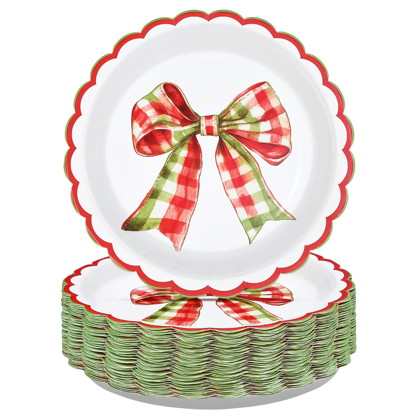 50 Pcs 9 Inch Gingham Bow Party Paper Plates - Grencian