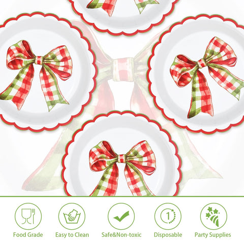 50 Pcs 9 Inch Gingham Bow Party Paper Plates - Grencian