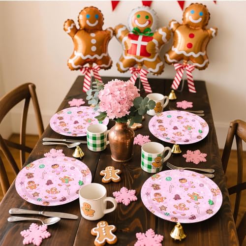 50 Pcs 9 Inch Pink Gingerbread Party Paper Plates - Grencian