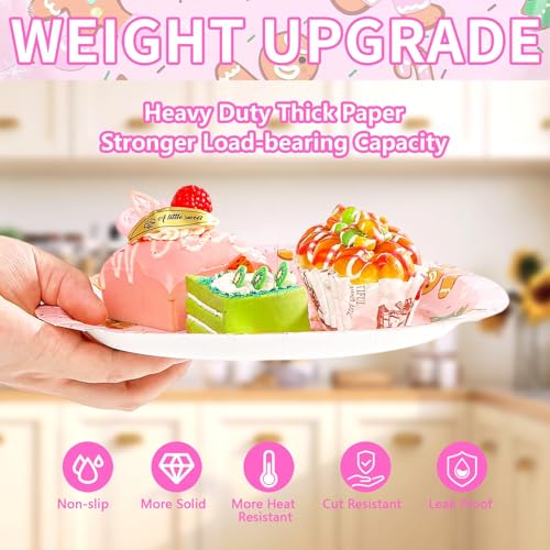 50 Pcs 9 Inch Pink Gingerbread Party Paper Plates - Grencian