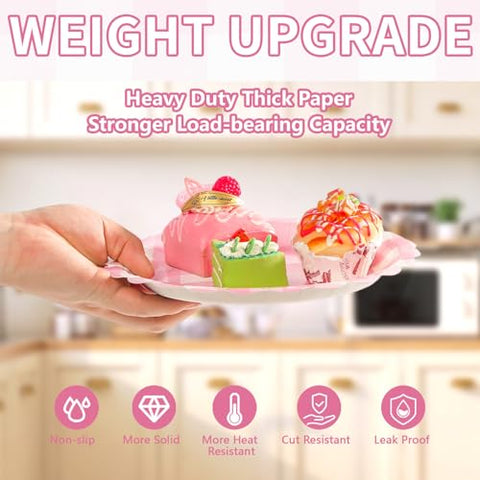 50 Pcs 9-inch Pink Gingham Party Paper Plates - Grencian