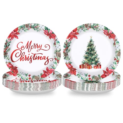 50 Pcs 9 Inch Poinsettia Flower Party Paper Plates - Grencian