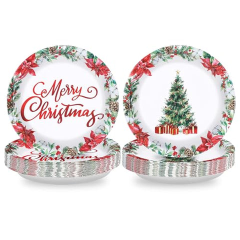50 Pcs 9 Inch Poinsettia Flower Party Paper Plates - Grencian