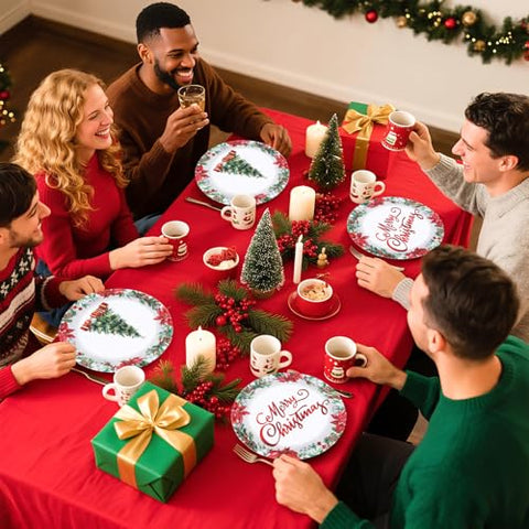 50 Pcs 9 Inch Poinsettia Flower Party Paper Plates - Grencian