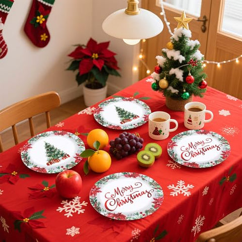 50 Pcs 9 Inch Poinsettia Flower Party Paper Plates - Grencian