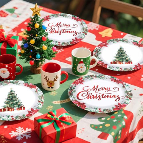 50 Pcs 9 Inch Poinsettia Flower Party Paper Plates - Grencian