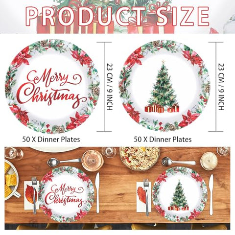 50 Pcs 9 Inch Poinsettia Flower Party Paper Plates - Grencian
