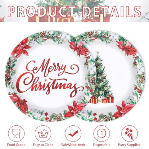 50 Pcs 9 Inch Poinsettia Flower Party Paper Plates - Grencian