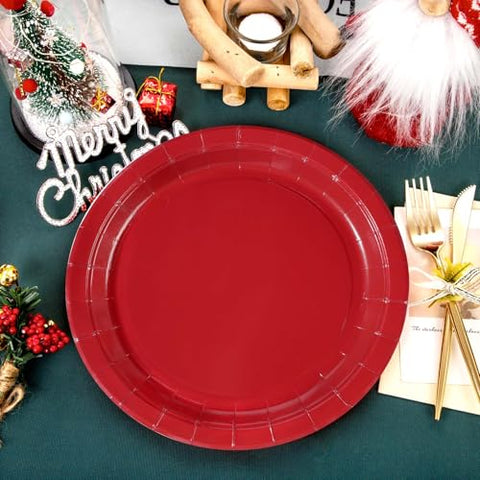 50 Pcs 10 Inch Solid Red Party Paper Plates - Grencian