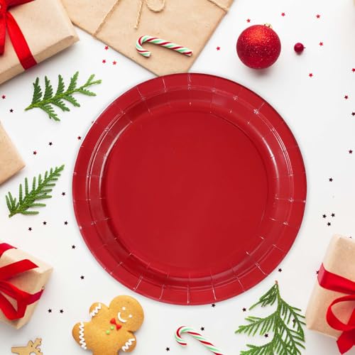 50 Pcs 10 Inch Solid Red Party Paper Plates - Grencian