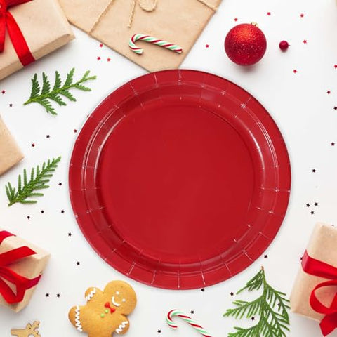 50 Pcs 10 Inch Solid Red Party Paper Plates - Grencian