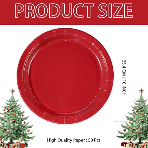 50 Pcs 10 Inch Solid Red Party Paper Plates - Grencian