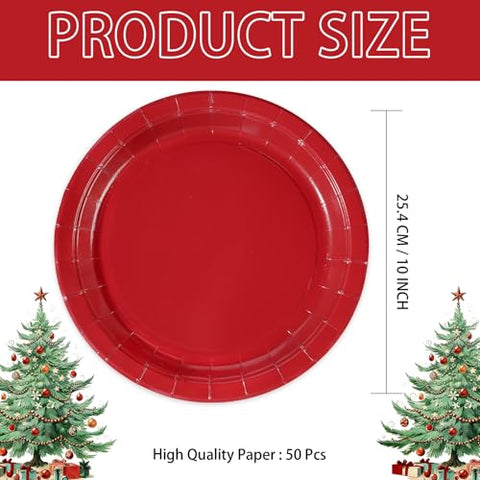 50 Pcs 10 Inch Solid Red Party Paper Plates - Grencian