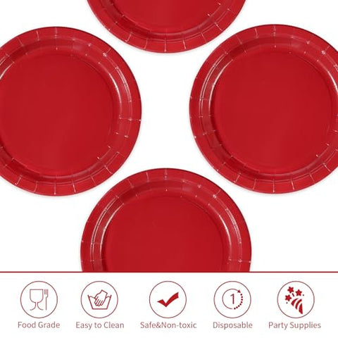 50 Pcs 10 Inch Solid Red Party Paper Plates - Grencian