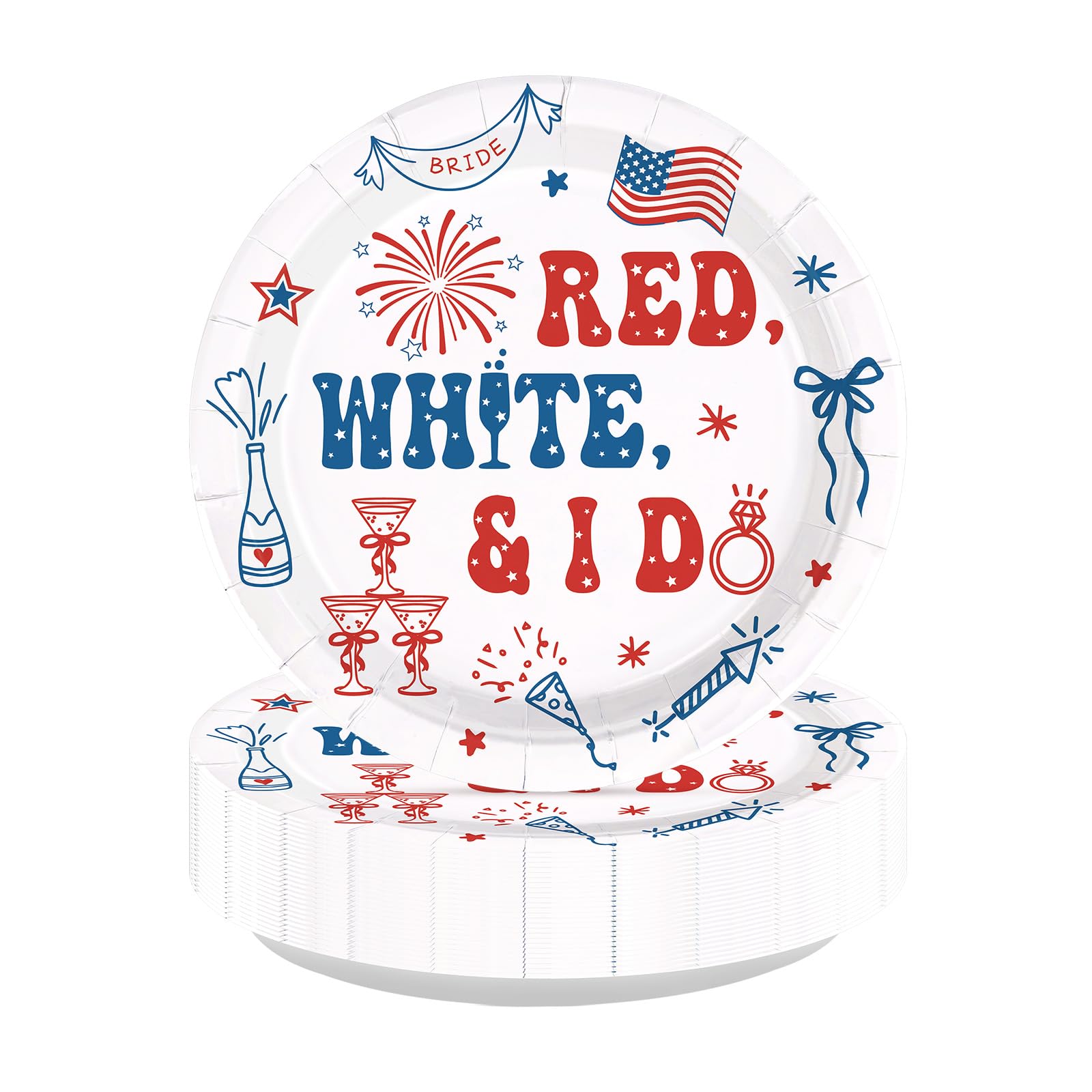 50 Pcs 9-inch 4th of July Bridal Shower Party Paper Plates - Grencian