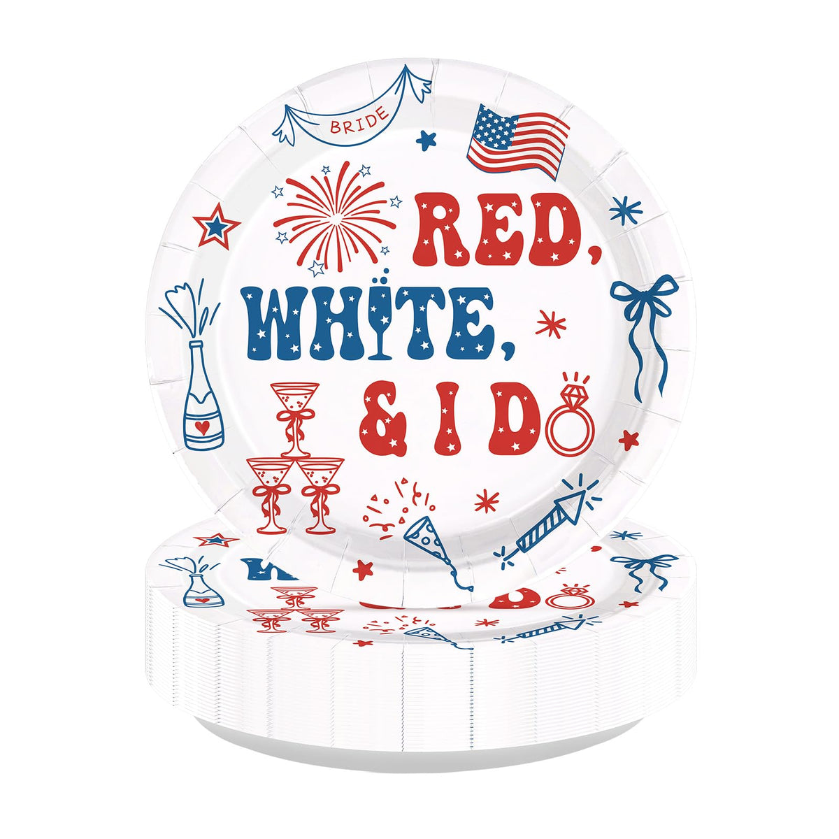 50 Pcs 9-inch 4th of July Bridal Shower Party Paper Plates - Grencian