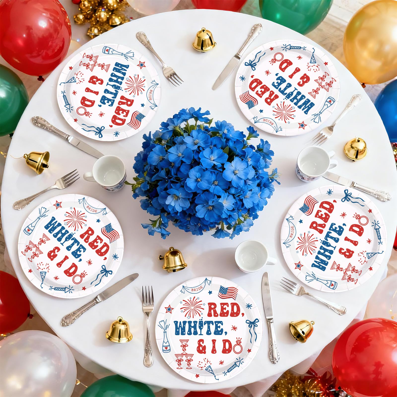 50 Pcs 9-inch 4th of July Bridal Shower Party Paper Plates - Grencian