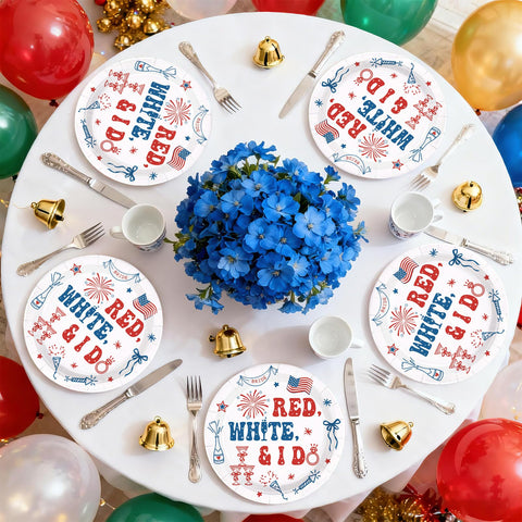 50 Pcs 9-inch 4th of July Bridal Shower Party Paper Plates - Grencian