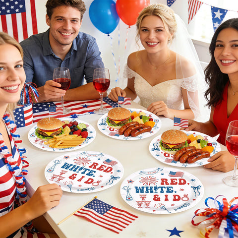 50 Pcs 9-inch 4th of July Bridal Shower Party Paper Plates - Grencian