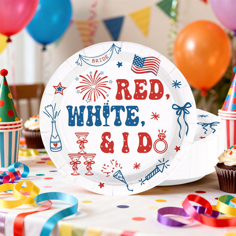 50 Pcs 9-inch 4th of July Bridal Shower Party Paper Plates - Grencian