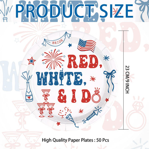50 Pcs 9-inch 4th of July Bridal Shower Party Paper Plates - Grencian