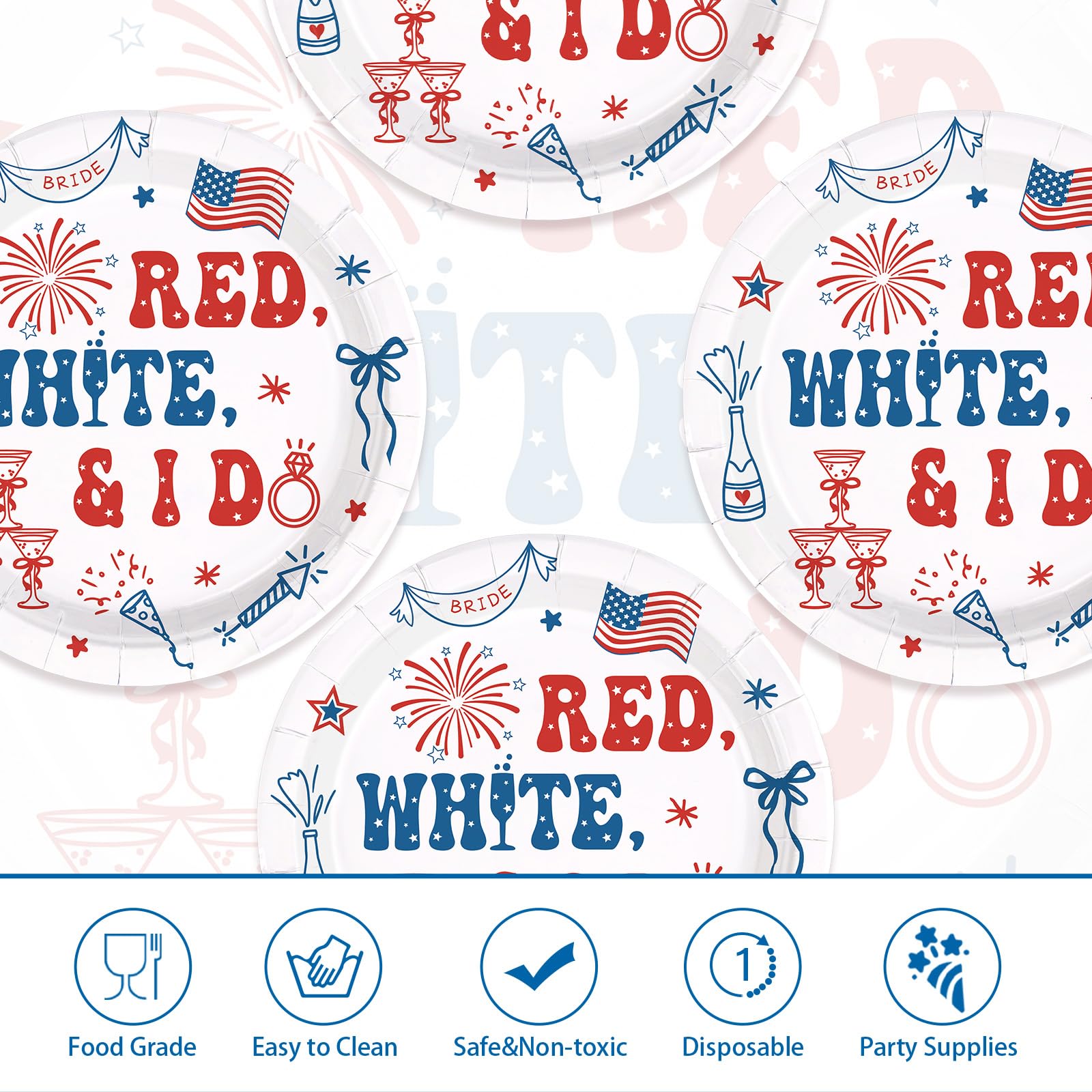 50 Pcs 9-inch 4th of July Bridal Shower Party Paper Plates - Grencian