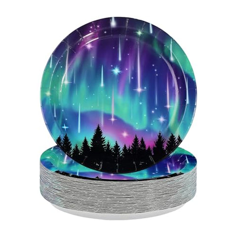 50 Pcs 9-inch Aurora Borealis Party Paper Plates - Grencian