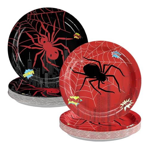 50 Pcs 9-inch Black Red Spider Party Paper Plates - Grencian