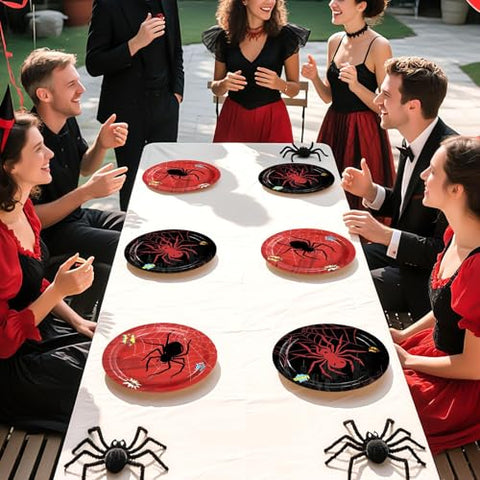 50 Pcs 9-inch Black Red Spider Party Paper Plates - Grencian
