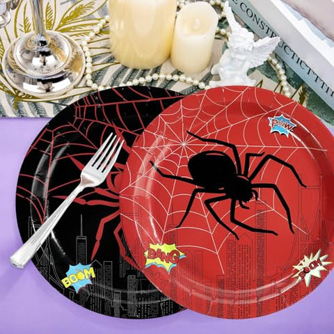 50 Pcs 9-inch Black Red Spider Party Paper Plates - Grencian