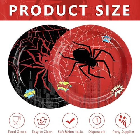50 Pcs 9-inch Black Red Spider Party Paper Plates - Grencian