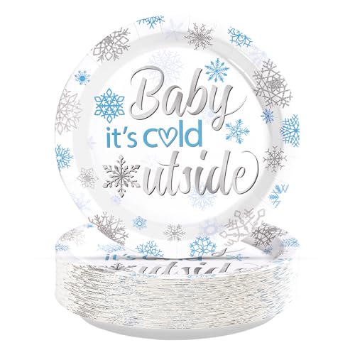 50 Pcs 9-inch Blue Snowflake Baby Shower Party Paper Plates - Grencian