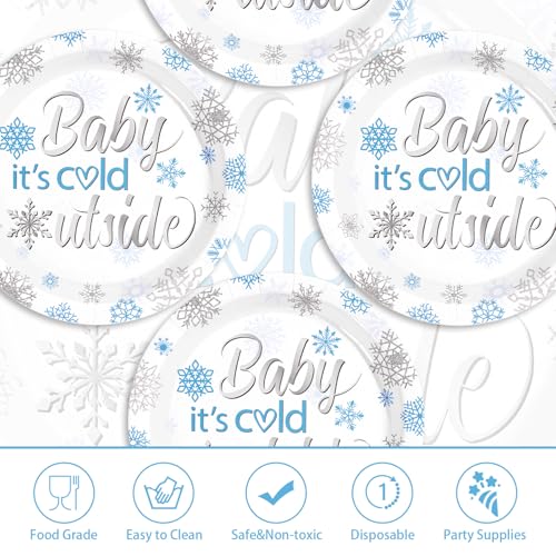 50 Pcs 9-inch Blue Snowflake Baby Shower Party Paper Plates - Grencian