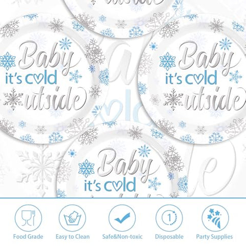50 Pcs 9-inch Blue Snowflake Baby Shower Party Paper Plates - Grencian