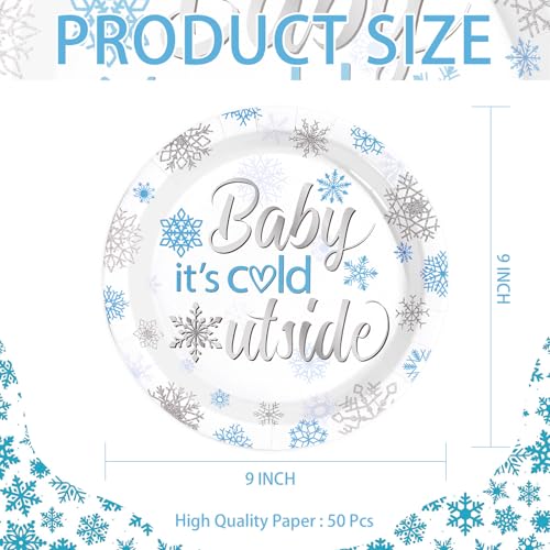 50 Pcs 9-inch Blue Snowflake Baby Shower Party Paper Plates - Grencian