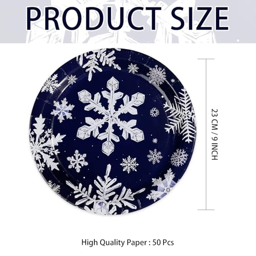 50 Pcs 9-inch Blue Snowflake Party Paper Plates - Grencian
