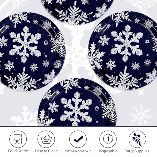 50 Pcs 9-inch Blue Snowflake Party Paper Plates - Grencian